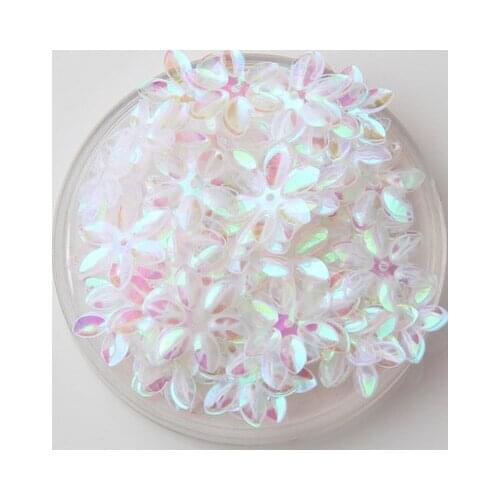 390pcs/lot 14mm Flower Sequins Cup Six Petals With 1 Center Hole Plum Blossom Transparent White AB Confetti