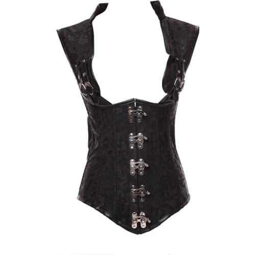 Black Gothic Corset Underbust Steel Boned Long Gorset Vest Tank Top for Correct Shoulder Posture Slimming Waist S-6XL
