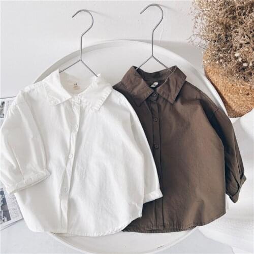 Kids Spring And Autumn 2021 New Pure Cotton Boys Shirts Children Korean Style Blouse Clothes Casual Fashion