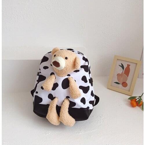 Kids Backpack Spots/ Leopard/ Zebra-Stripe Print Shoulders Bag Schoolbag with Bear Doll For Girls Boys