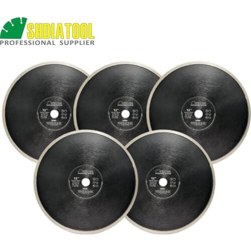 SHDIATOOL 5pcs Dia300mm Hot pressed Continue rim Saw Blades diamond cutting Disc Porcelain Tile Ceramic marble Diamond Wheel