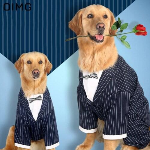 OIMG Gentleman Suit Dog Shirts+Striped Necktie Bridegroom Dog Wedding Clothes For Big Dogs Blouses Golden Retriever Labrador
