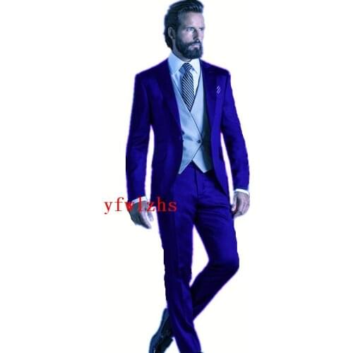 Handsome Groomsmen Peak Lapel Groom Tuxedos Wedding Dress Men Suits Blazer Prom Dinner (Jacket+Pants+Tie+Vest) A804