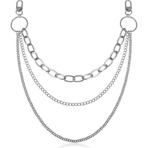 Fashion Jean Wallet Chain 3 Layer Aluminium Metal Waist Punk Keychain Hook Trousers Pant Belt Chain Keychain Pant Chain DR252