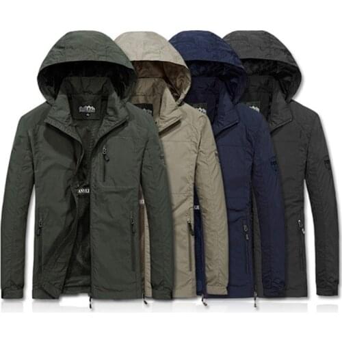 Men Jackets Waterproof Military Jacket Long Sleeve Zip Trench Coat Detachable Hat Outdoor Sports Windcheater Mens Trench