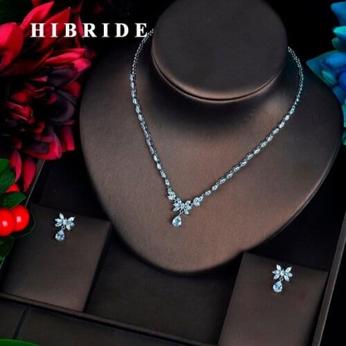HIBRIDE New Arrival Dubai Jewelry Set AAA Cubic Zircon Necklace Earring Set Elagant Pendientes Mujer Moda Wholesale N-605