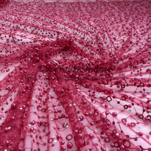 New fashion style metallic stones pearls high grade on netting embroidered wedding dress/evening/show dress lace fabric by yard