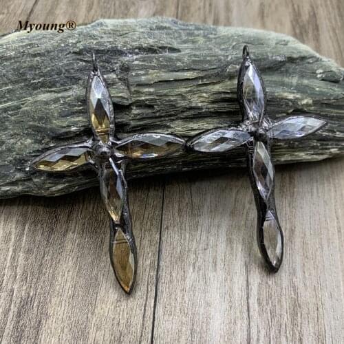 Faceted Glass Crystal Black Cross Necklace Pendant For DIY Spiritual Talisman Jewelry Making MY210627