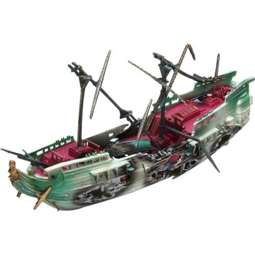 Plastic Aquarium Ornament Fish Tank Wreck Sunk Ship Aquarium Ornament Sailing Boat Destroyer Decoration 24*12cm Color Random
