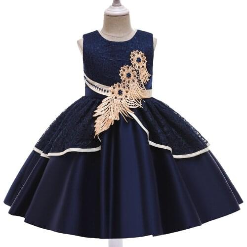 Girls Navy Lace Dresses 2021 New Fashion Sweet Kids Flowers Costumes Children Sleeveless Vestidos Toddler Baby Clothing