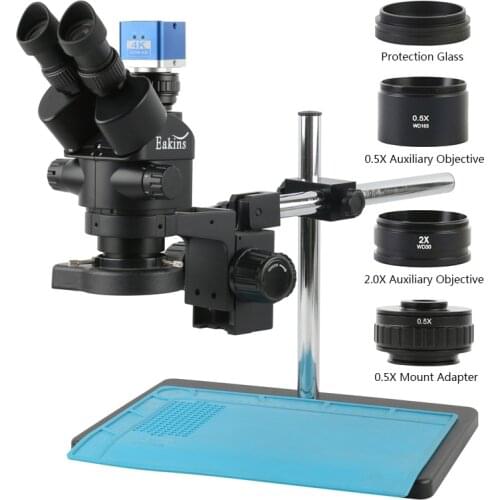 1080P 4K 8MP Industrial HDMI Type-c USB Video Camera + Simul-Focal Trinocular Stereo Microscope 3.5X-90X Zoom Phone Chip Repair