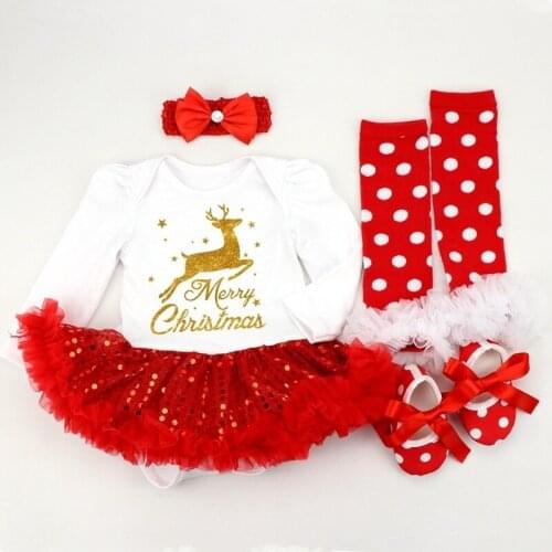 Merry Christmas New Baby Girl Dress 2020 Infant Toddler Red Clothes Cute Reindeer Printed Vestidos Newborn Romper Dress