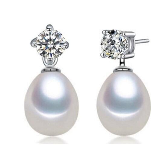 S925 sterling silver jewelry earrings for women exquisite AAAAA 8-9mm natural freshwater pearl Pearl Free shipping