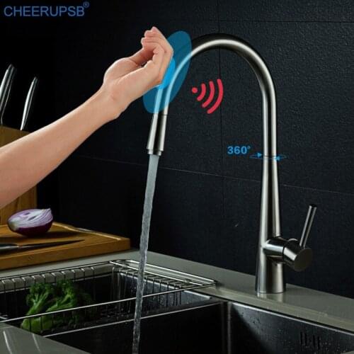 Touch Faucets Kitchen Sink Pull Out Sensor Tap Single Handle Stream Water Deck Mounted Flexible Crane Hot Cold Induction Mixer