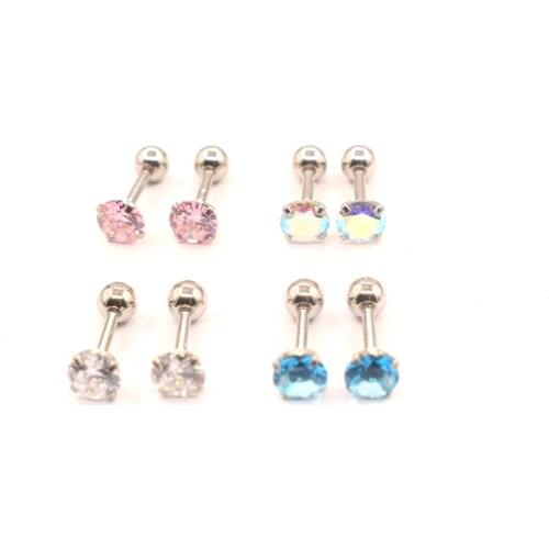 4 Pairs 5mm Round Cubic Crystal Earrings Set Earrings Fashion Popular Ear Rings Tragus Stud Surgical Steel Body Jewellery