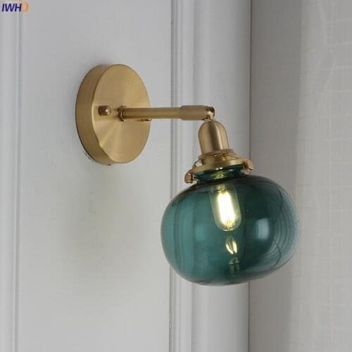 IWHD Nordic Copper LED Wall Lamp Beside Bedroom Bathroom Mirror Bule Glass Ball Wall Light Fixtures Wandlamp Applique Murale