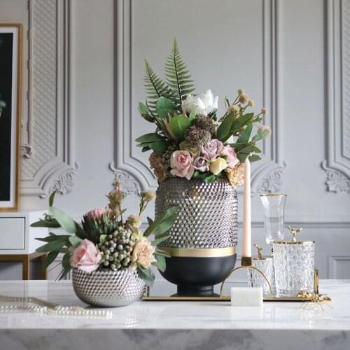 Modern Home Furnishing Honeycomb Texture Translucent Glass Vase Home Living Room Decor Ornament Golden Waistline Gray Terrarium