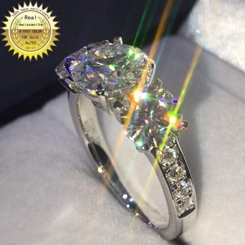 Solid 18K Gold 2ct Moissanite Diamond Ring D color VVS With national certificate 054