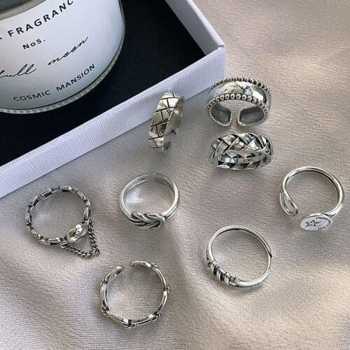 Hip Hop Rock Combination Female Ring Trendy Personality Retro Stars Opening Index Finger Ring Ins Tide Women Party Jewelry Gifts