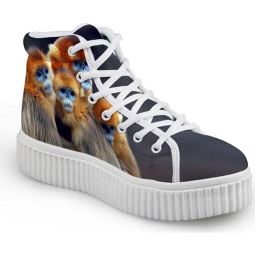 Noisydesigns Teenagers Girls Ankle Boots Funny Monkey Print Women Flat Platform Creepers Height Increasing Canvas High Top Shoes