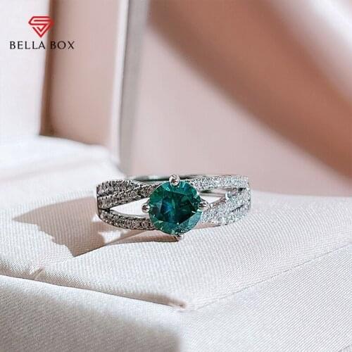 BELLA BOX Classic 925 Sterling Silver Women Ring With Round Shape Moissanite Gemstones Siver Fine Jewelry Engagement Party Gift