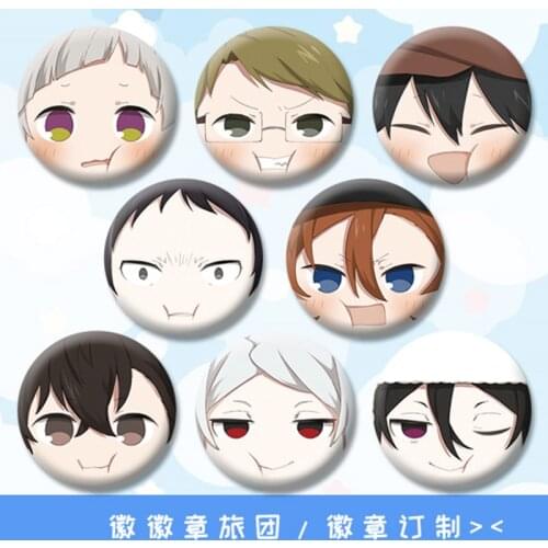 1pc 58MM Anime Bungo Stray Dogs Round IronSuper Cute emotion para mochila Pins Badges Badges Brooch Icons
