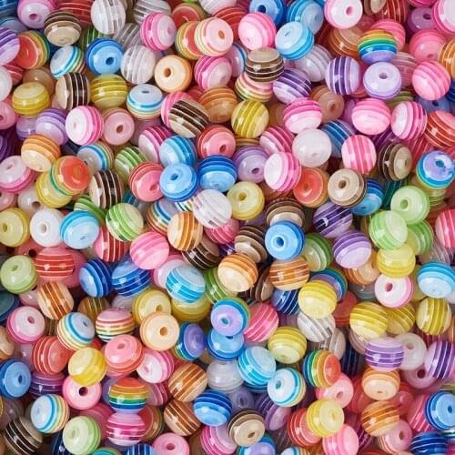 Pandahall 100pcs 8mm Stripe Resin Beads Loose Spacer Bead Mixed Color for Jewelry Making DIY Bracelet Necklace Craft Hole: 2mm