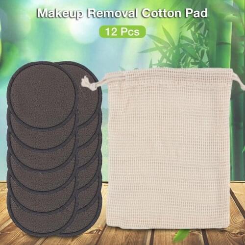 12PCS Makeup Removal Cotton Pad Reusable Bamboo Fiber Washable Rounds Pads for Face Eye