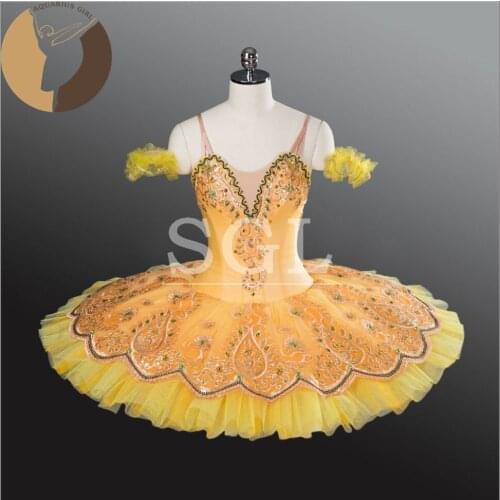2017 New Year Girls Classical Ballet Tutus Adult/Female Professional Pancake Yellow Dance Costumes 12 Layers AT1248
