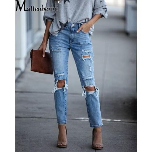2021 Skinny Jeans Women High Waist Ripped Sexy Slim Stretchy Denim Little Feet Pants Fashion Blue Wash Nine Points Pencil Pants