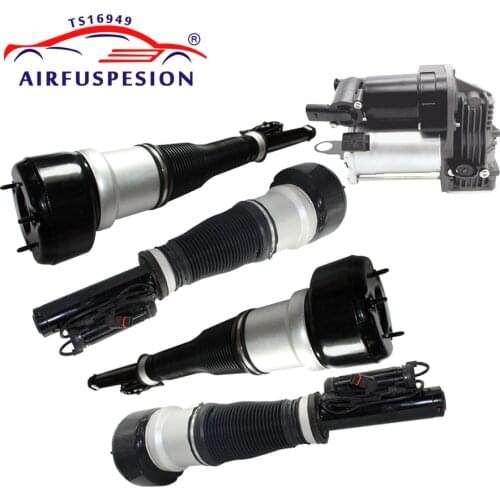 4pcs Front Rear Suspension Shock Absorber+ 1pc Air Compressor For Mercedes W221 Air Ride 2213209313 2213205613 2213205513