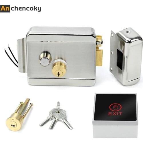 Anchencoky 12V Metal Electric gate Lock with Double Cylinder Locks 3A Power Supply Control with Exit Button Function Door Lock