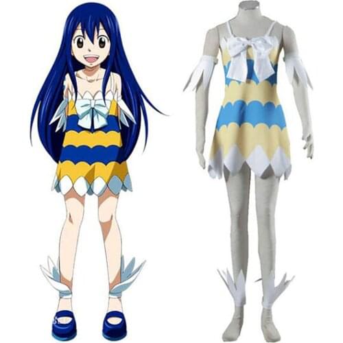 Anime Fairy Tail Cosplay Costume Wendy Marvell Suspender Skirt Cosplay Costume Halloween Slip Dress For Women Girls Kids