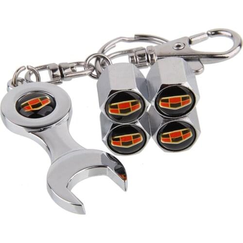 Auto Car Styling For Emgrand Logo Car Wheel Tire Valve Stems Caps Wrench Keychain For Geely Emgrand EC7 EC8 X7 GE GT EV8 EX7 CK
