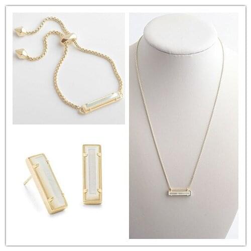 Free shipping fashion Rectangular shallow gold white ivory shells earrings necklace bracelet jewelry set for women