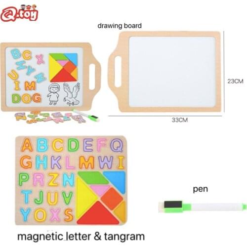 Montessori Wooden magnetic board puzzle letter digital alphabet number learning wood 7 piece board tangram birthday gift kids