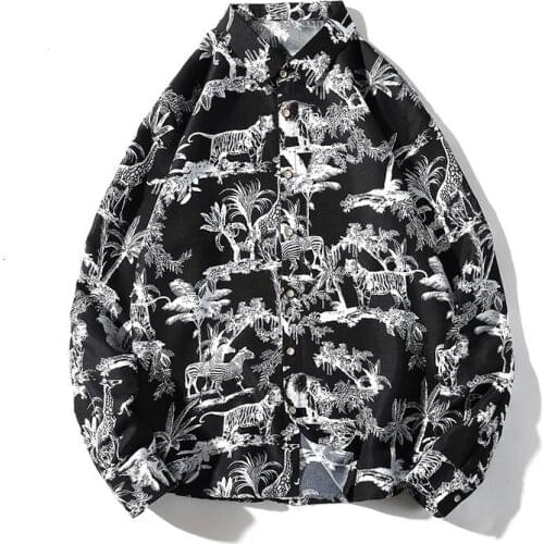 Printed Hawaiian Shirt Men Trendy Fashion Loose Casual Shirts Long Sleeve Oversize Jacket Male Clothes Four Seasons Streetwear