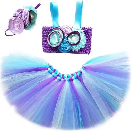 3pcs Mermaid Tutu Set for Kids Girls Halloween Birthday Party Dress Up Flowers Toddler Baby Girl Princess Mermaid Costume Outfit