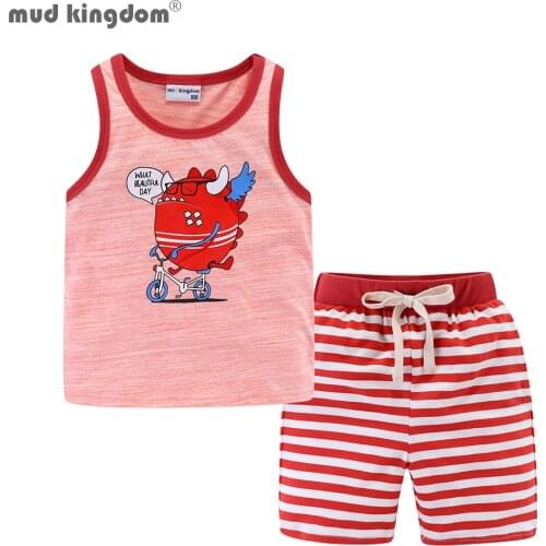 Mudkingdom Boys Outfits Cartoon Sleeveless Casual Tops Striped Summer Shorts Set for Boys