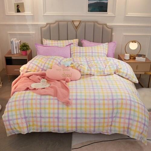 Colorful Plaid Bedding Set Duvet Cover Bed Sheet Pillowcases Girls Bedclothes Printed Bed Cover Set Twin Twin XL Full Queen Size