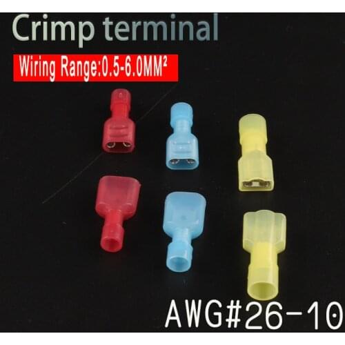 MDFN/FDFN Insulated Crimp Terminal Electric Wire Connector Nylon Brass Male Female Butt Terminal Spade joint Crimp Terminal