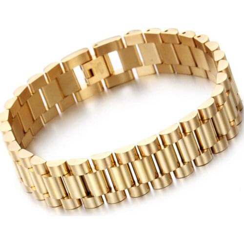 Mens Bracelet Gold-color Chunky Chain Bracelets Bangles Stainless Steel Male Jewelry Drop Shipping