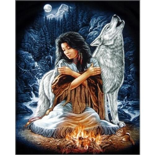 Embroidery Counted Cross Stitch Kits Needlework - Crafts 14 ct DMC DIY Arts Handmade Decor - Bonfire Wolf