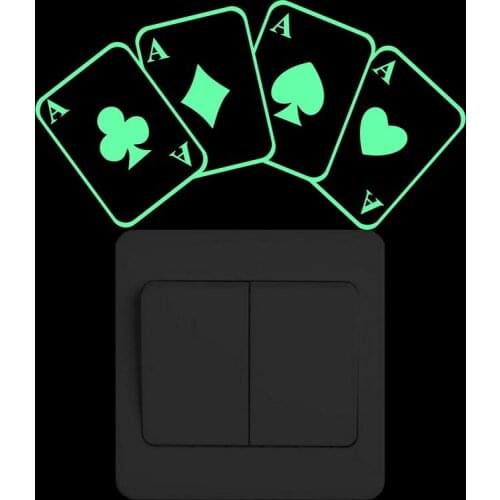 Four Aces Poker Glow in the Dark Switch Sticker Bathroom Wall Decal Luminous Toilet Sticker Living Room Decoration Kid Home Deco