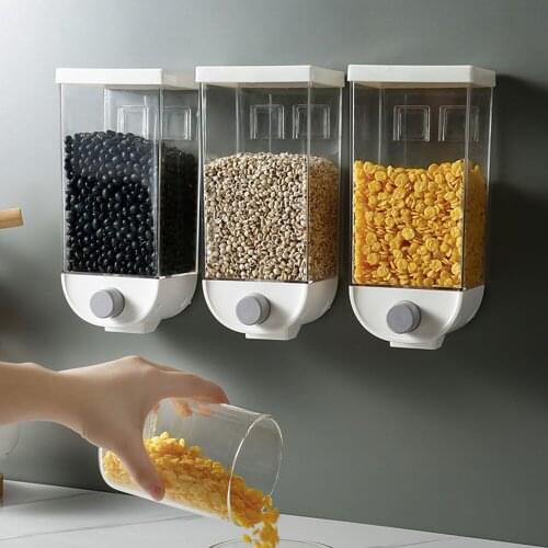 1L/1.5L Wall Mounted Kitchen Storage Box Press Type Rice Grain Cereals Oatmeal Food Container Storage Jar Cuisine Rangement case