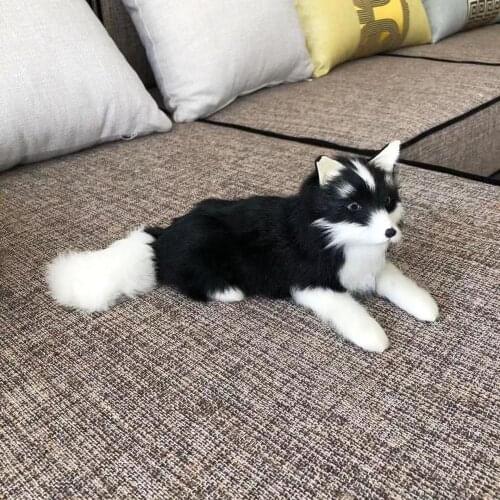 New black real life husky dog model plastic&furs lying black dog doll gift about 28x12cm xf2814