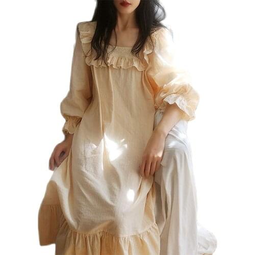 New Womens Retro Princess Sweet Home Dress For Sleeping Vintage Nightgown Long Long Sleeve Women Long Nightdress For Four Season