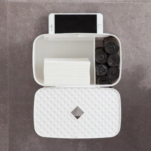 Bathroom Facilities Tissue Box Punch-free Wall Mounted Cosmetic Garbage Bags Organizer Holder Home Paper Extraction Dispenser