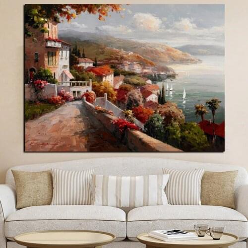 Print Abstract Pastoral Poster Boat Architectural Landscape Oil Painting on Canvas Modern Art Wall Picture for Living Room Decor