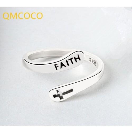 QMCOCO Simple Trendy Design 925 Silver Rings For Women Vintage Cross Letters Engagement Rings Jewelry Accessories